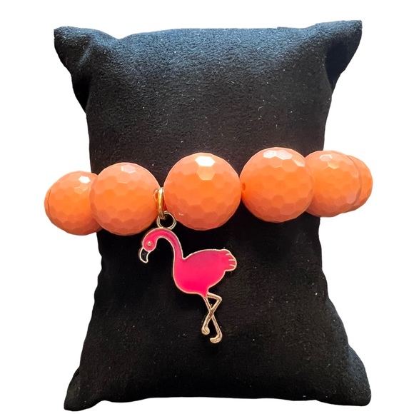 Faceted Agate with hot pink enameled flamingo - Picture 1 of 4